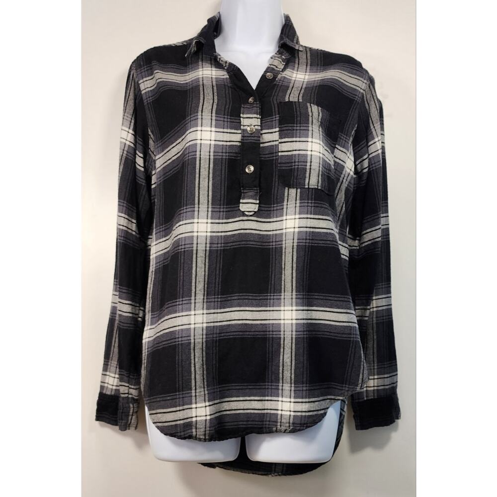 Abercrombie & Fitch Plaid Flannel Shirt Gray‎ Black Button S